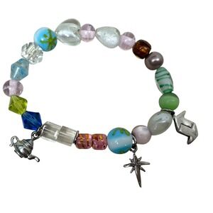 Colorful Lampwork Glass Beaded Charm Bracelet Stretch Fashion Jewelry Sz 6